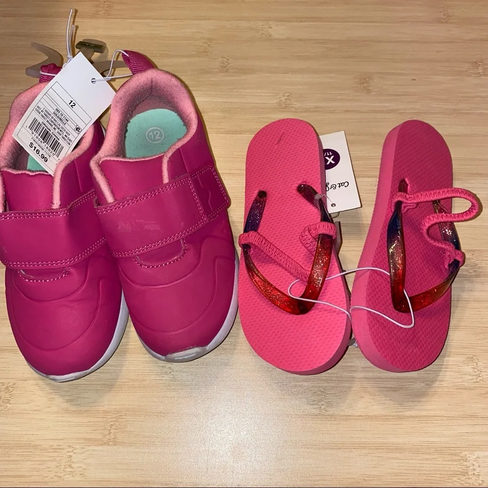 Cat & Jack Girls size 12 sneakers & Flip Flops NWT shoe bundle